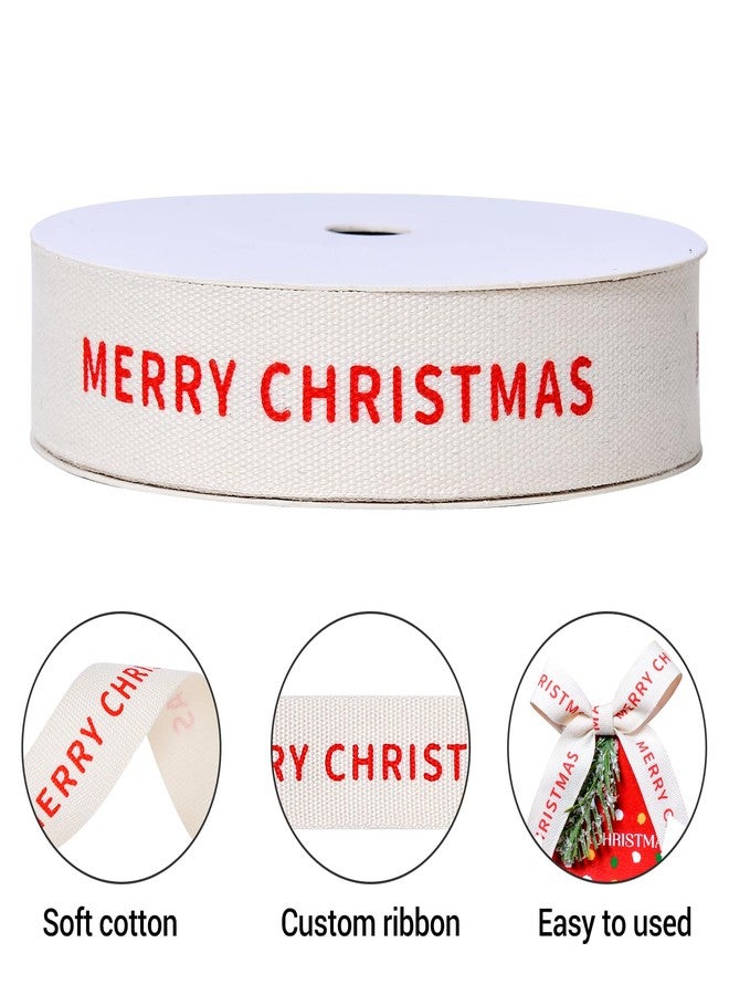 Ribest Merry Christmas Ribbon, 5/8 Inch × 10 Yards, Christmas Cotton Natural Ribbon for Gift Wrapping Crafts Bows Home Decor - Image 2